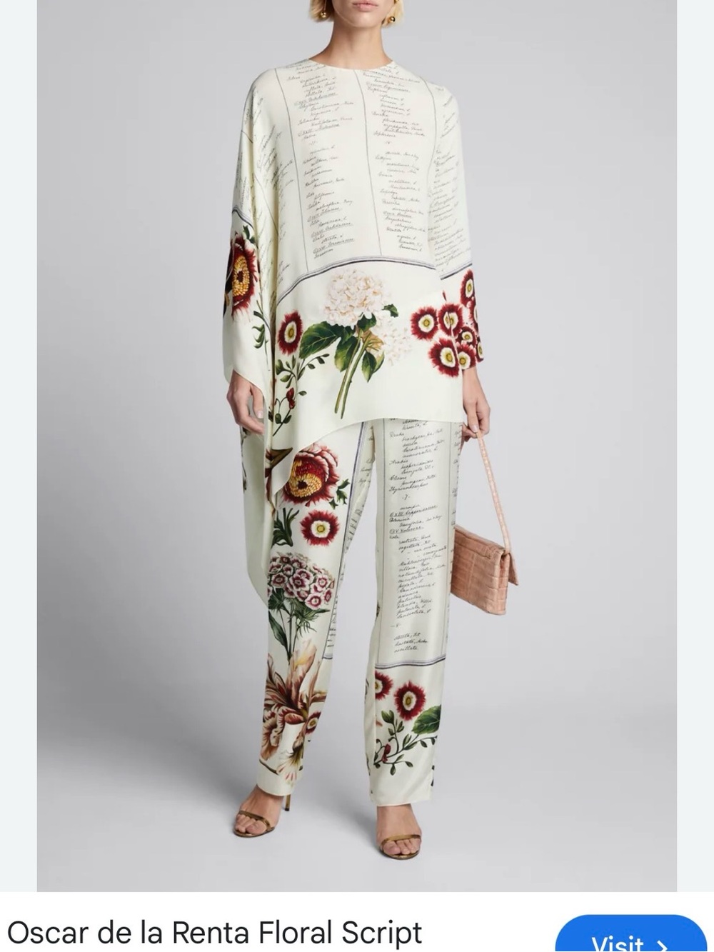 Oscar de la Renta Cream Floral Script Straight-Leg Pants